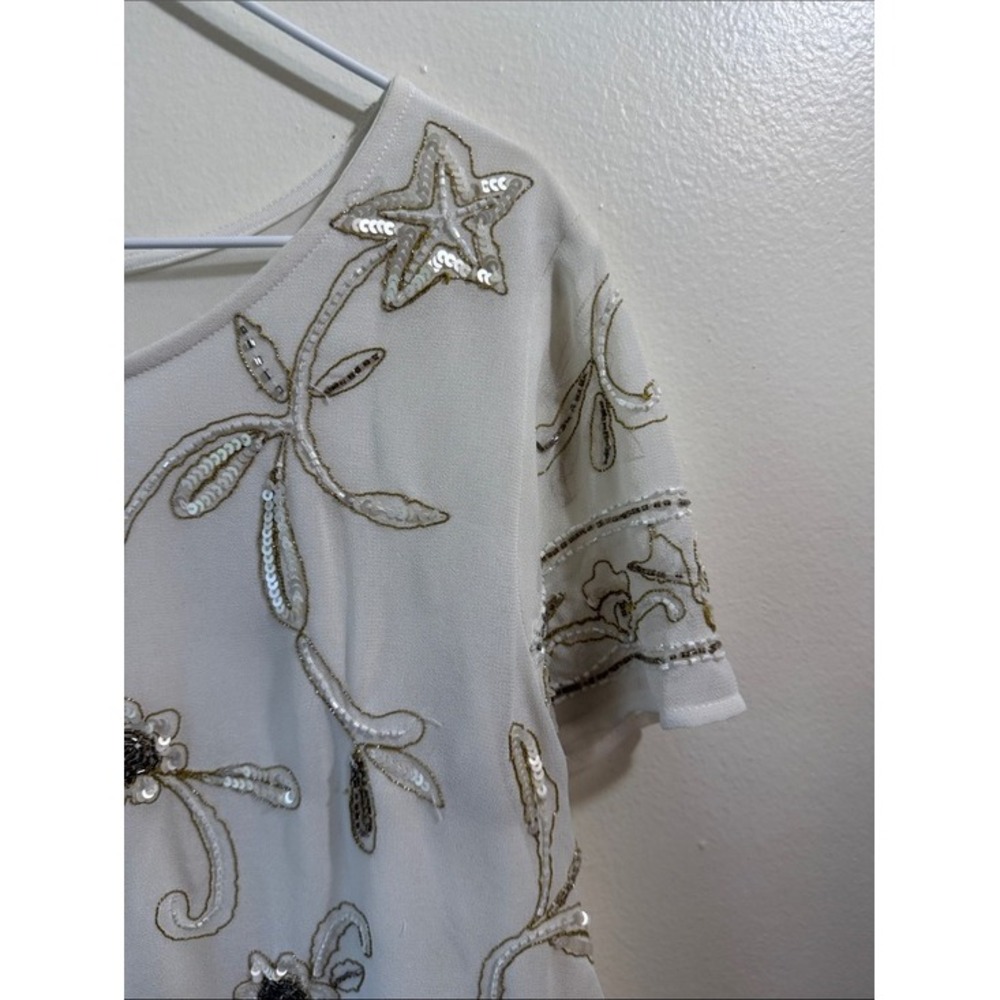 Beaded Sequin Embellished Cropped Top Ivory Floral Boho Large Statement Event - Picture 6 of 13